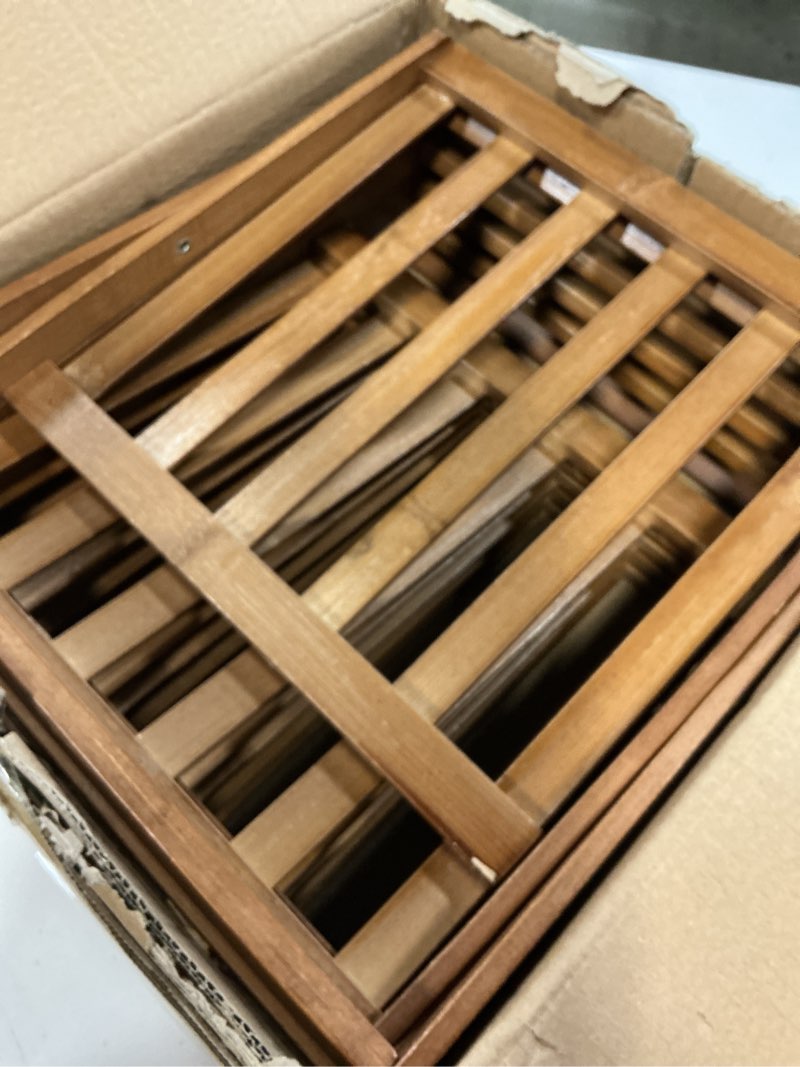 Condition photo showing As Is for bamboo shoe rack 6 tier foldable shoe rack vertical bamboo shoe organizer free standing shelf for entryway, closet, bedroom, walnut color walnut color 6-tier