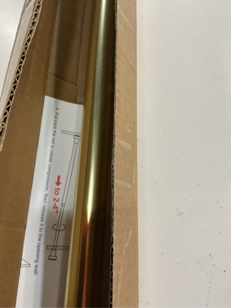 Condition photo showing Good Condition for shower curtain rod tension- no drill non-slip spring tension shower rod for window or bathroom, 43-73 inches metal steel, light gold 43-73 inches light gold