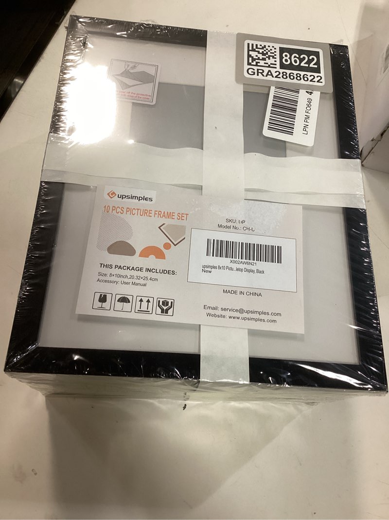 Condition photo showing New/Like New for upsimples 8x10 Picture Frame Set of 10, Display Pictures 5x7 with Mat or 8x10 Without, Multi Photo Frames Collage for Wall or Tabletop Display, Black Black 8x10