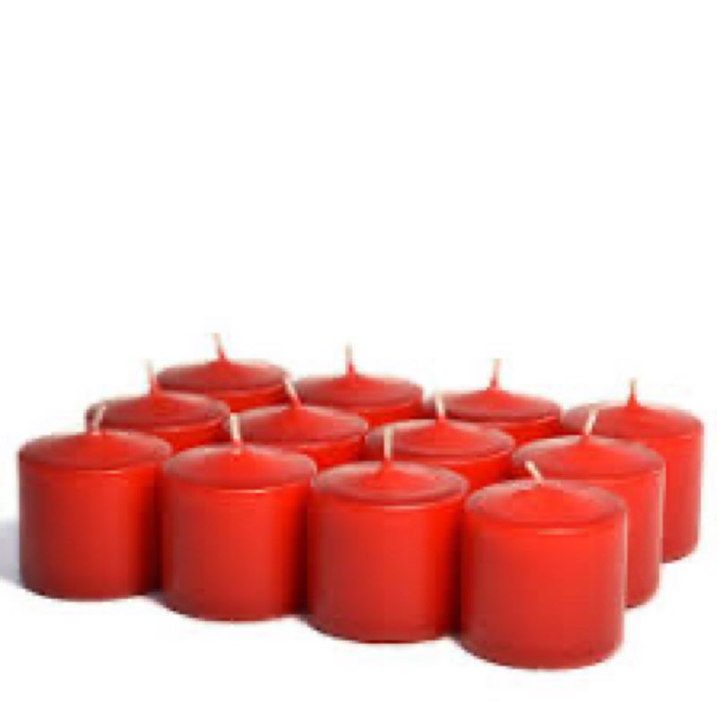 20 packs unscented red colored votive candles in glass, small 2 inch natural soy wax non-toxic clean