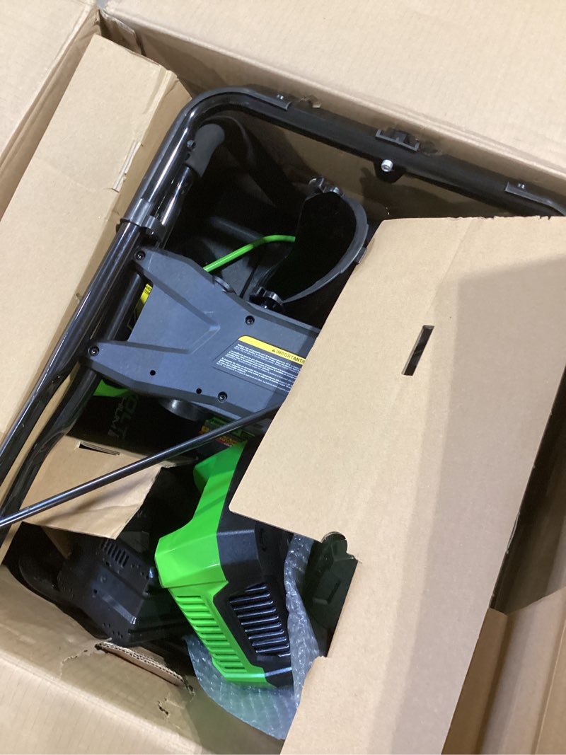 Condition photo showing As Is for Greenworks 80V (75+ Compatible Tools) 20” Brushless Cordless Snow Blower, 2.0Ah Battery and Charger Included 20" 2.0Ah