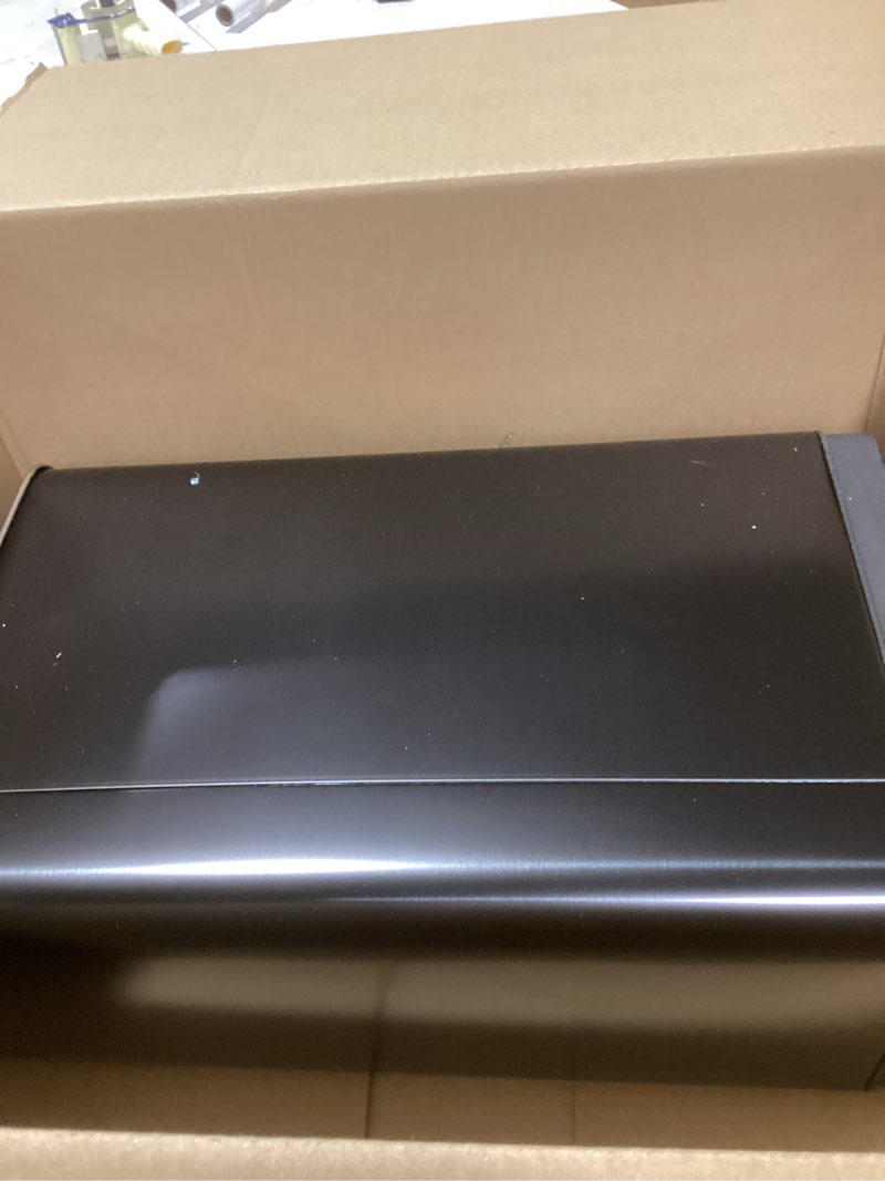 Condition photo showing Good Condition for EKO Mirage-T 50 Liter / 13.2 Gallon Touchless Rectangular Motion Sensor Trash Can, Brushed Stainless Steel Finish (Matte Black) Mirage 50L - Matte Black