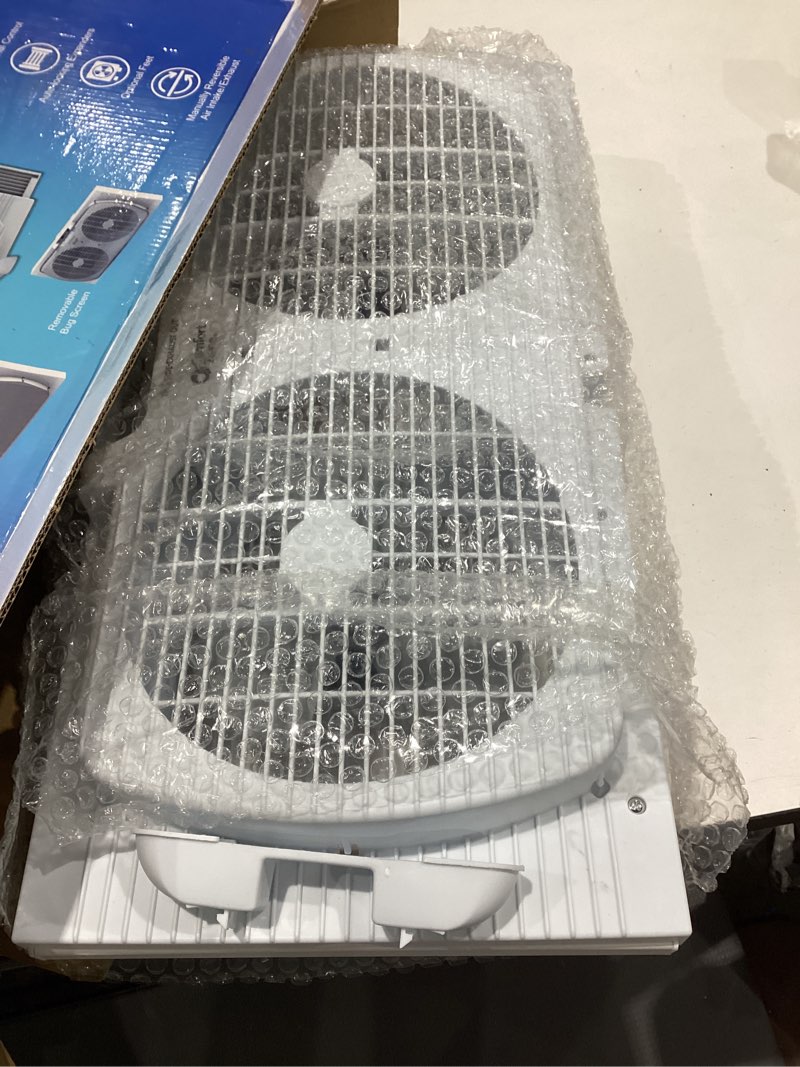 Condition photo showing Good Condition for comfort zone twin window fan with reversible airflow control, 9 inch, auto-locking expanders, 2 speed fan, dual fan, exhaust, airflow 9.84 ft/sec, ideal for home, kitchen, bedroom & office, cz319wt white 9"