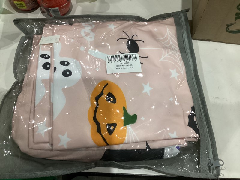 Condition photo showing New/Like New for Gothic Spooky Bedding Set Pumpkin Lantern Cute Halloween Bed Sheets for Kids Boys Teens,Ghost Spiderwebs Fitted Sheet Black Cat Cobwebs Bats Halloween Decoration Queen Size Pink Multi 29 Queen