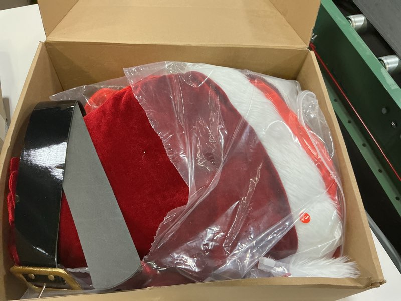 Condition photo showing Good Condition for 4 Pieces Mrs Claus Costume for Women, Adult Santa Costumes Claus Dress Christmas Outfit with Hooded Cape Gloves Belt Small