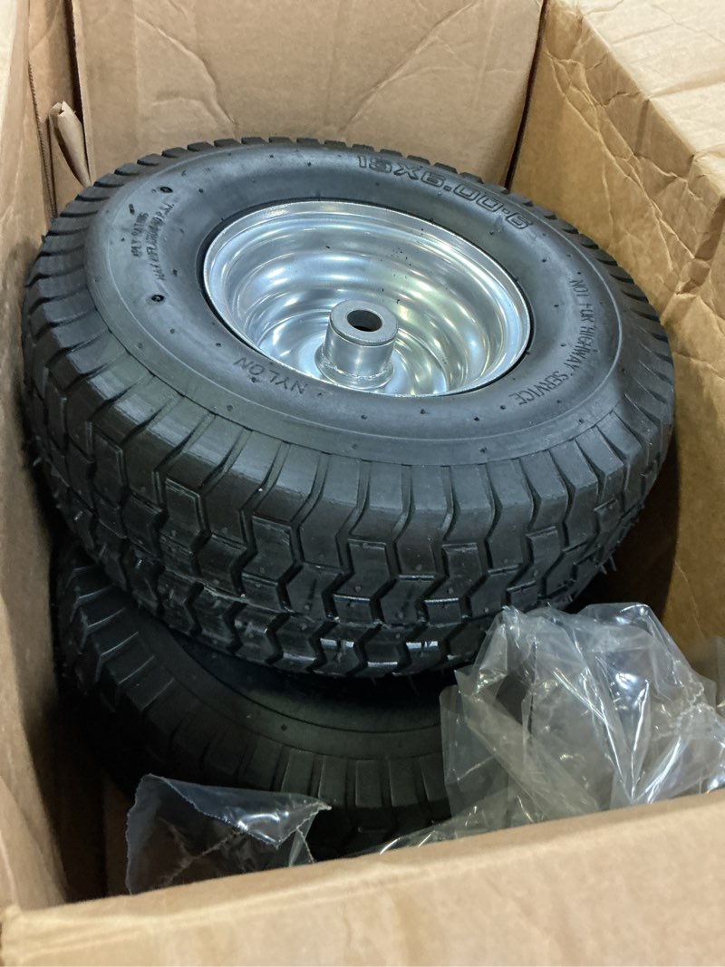 Condition photo showing Good Condition for 15x6.00-6 lawn mower tire and wheel front tire compatible with john deere craftsman husqvarna riding mowers lawn tractors