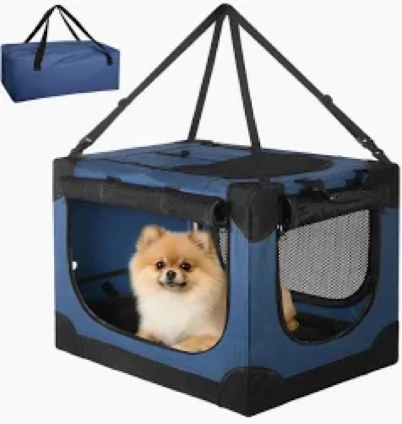 24 inch small dog crate - for small dogs, portable travel pet crate with 4 mesh doors, foldable car 