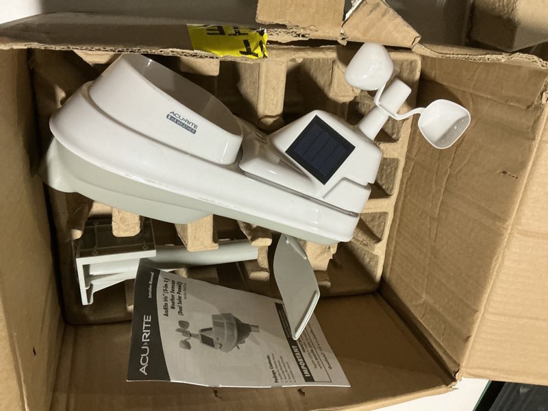 Condition photo showing As Is for AcuRite Iris (5-in-1) Weather Sensor with Rain Gauge, Wind Speed, Wind Direction, Temperature and Humidity (06004M) Single Solar Panel