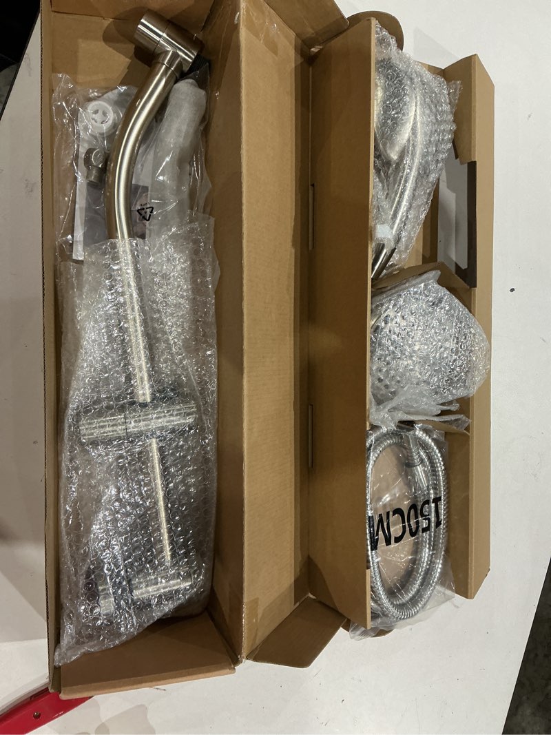 Condition photo showing Good Condition for handheld showerhead & rain shower combo for easy reach, 27.5" drill-free stainless steel slide bar, 5”of 5-setting handheld shower and showerhead, with 5ft hose -brush nickel