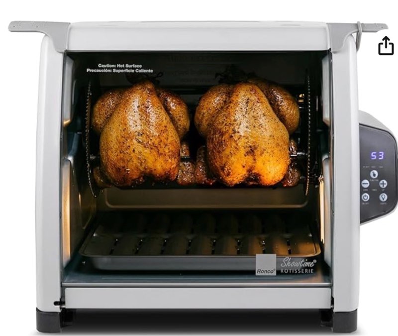 ronco 6000 platinum series rotisserie oven, digital display, 12-pound capacity, auto shutoff, includes rotisserie spit, multi-purpose basket, 3 cooking functions: rotisserie, sear and no heat rotation