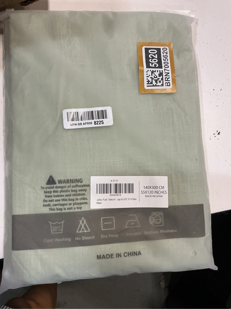 Condition photo showing New/Like New for laolitou rustic tablecloth cotton linen waterproof tablecloths burlap table cloths for kitchen dining,party,holiday,christmas, sage green rectangle 55''x120'',10-12 seats sage green 120" x 55" (rectangular)
