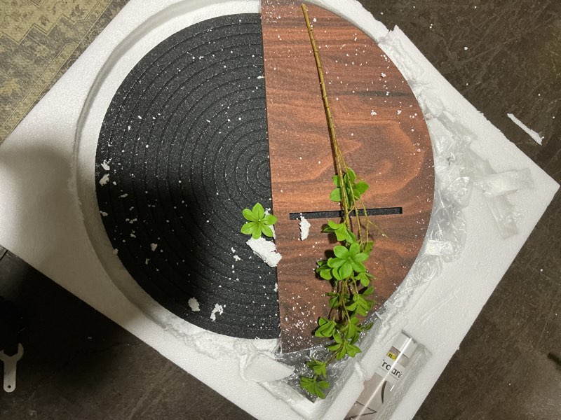 Condition photo showing Good Condition for 3d textured round abstract wall art decor with shelf, modern minimalist geometric black brown artwork for walls, boho sandstone painting wall decor for living room, hallway, kitchen, bedroom, office 24"l x 24"w black and brown