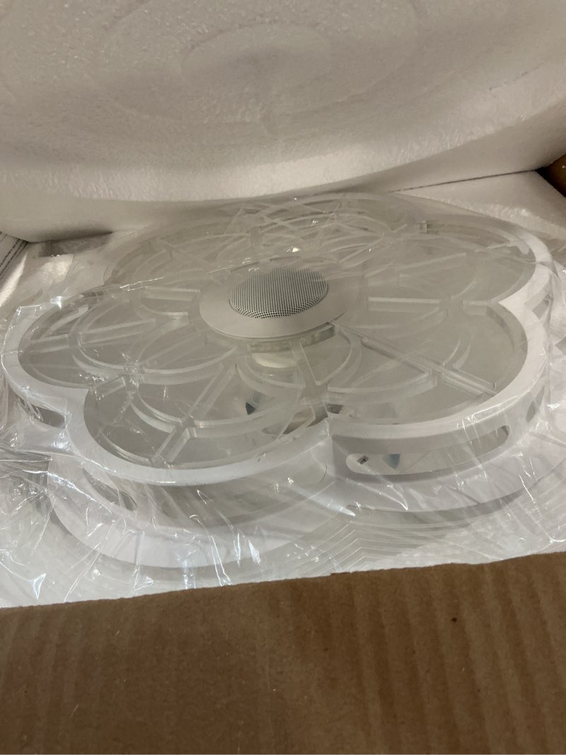 Condition photo showing Good Condition for Ceiling Fan with Lights Remote Control, Enclosed flower light fan, with Bluetooth Speaker 3 Colors Dimmable 6 Speeds, Flush Mount Bladeless Petal Chandelier APP Control 19.6 In for Bedroom, Indoor