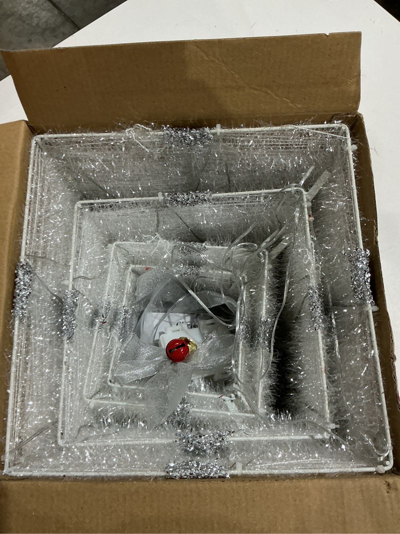 Condition photo showing As Is for set of 4 christmas lighted gift boxes, pre-lit light up present set with different sizes for holiday indoor outdoor decorations - battery operated(warm white)