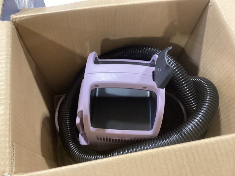 Condition photo showing As Is for bissell little green mini cordless portable carpet and upholstery deep cleaner, car/auto detailer, with hydrorinse self-cleaning tool and 4" tough stain tool, limited edition color dusk pink, 4015f little green mini cordless dusk
