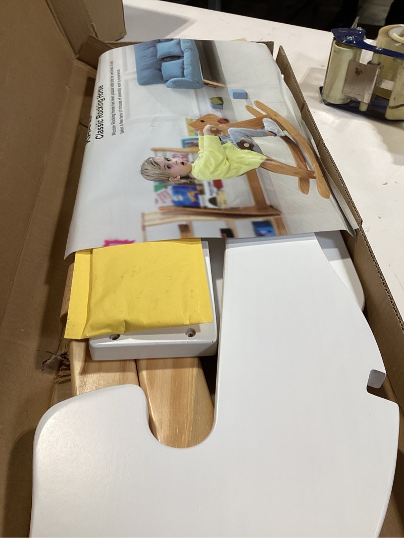 Condition photo showing Good Condition for wooden rocking horse baby ride on toy for toddlers solid wood classic design with comfortable pedal and safe backrest ideal gift for kids (classic, white)