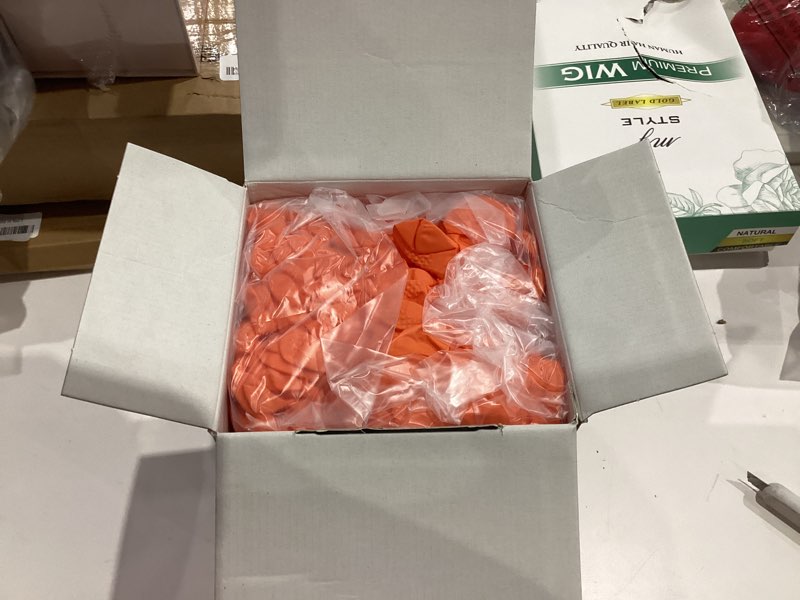 Condition photo showing New/Like New for 10mil Nitrile-Gloves Disposable-Orange Chemical-Resistant Rubber - Mechanic Gloves Heavy Duty Latex Free Diamond Grip (100, Large) Orange-100 Large