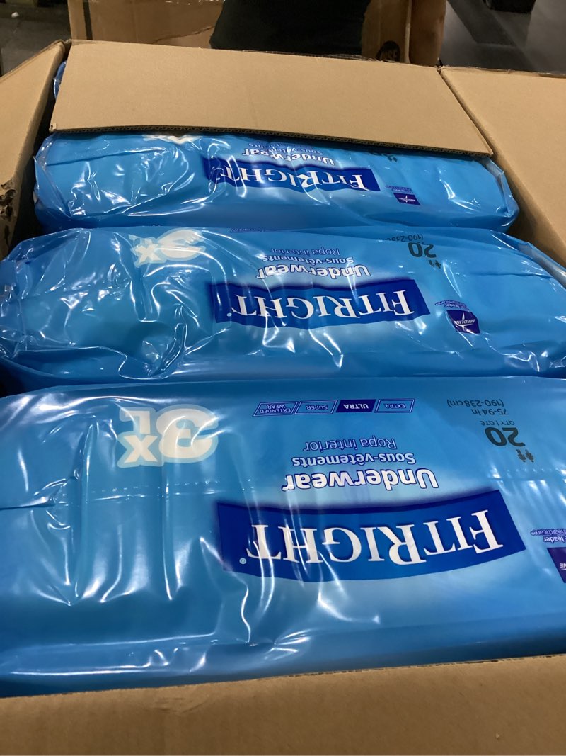 Condition photo showing New/Like New for FitRight Adult Incontinence Underwear, Heavy Absorbency, 3X-Large, 75"-94" Waist (20 Count, 4 Pack)