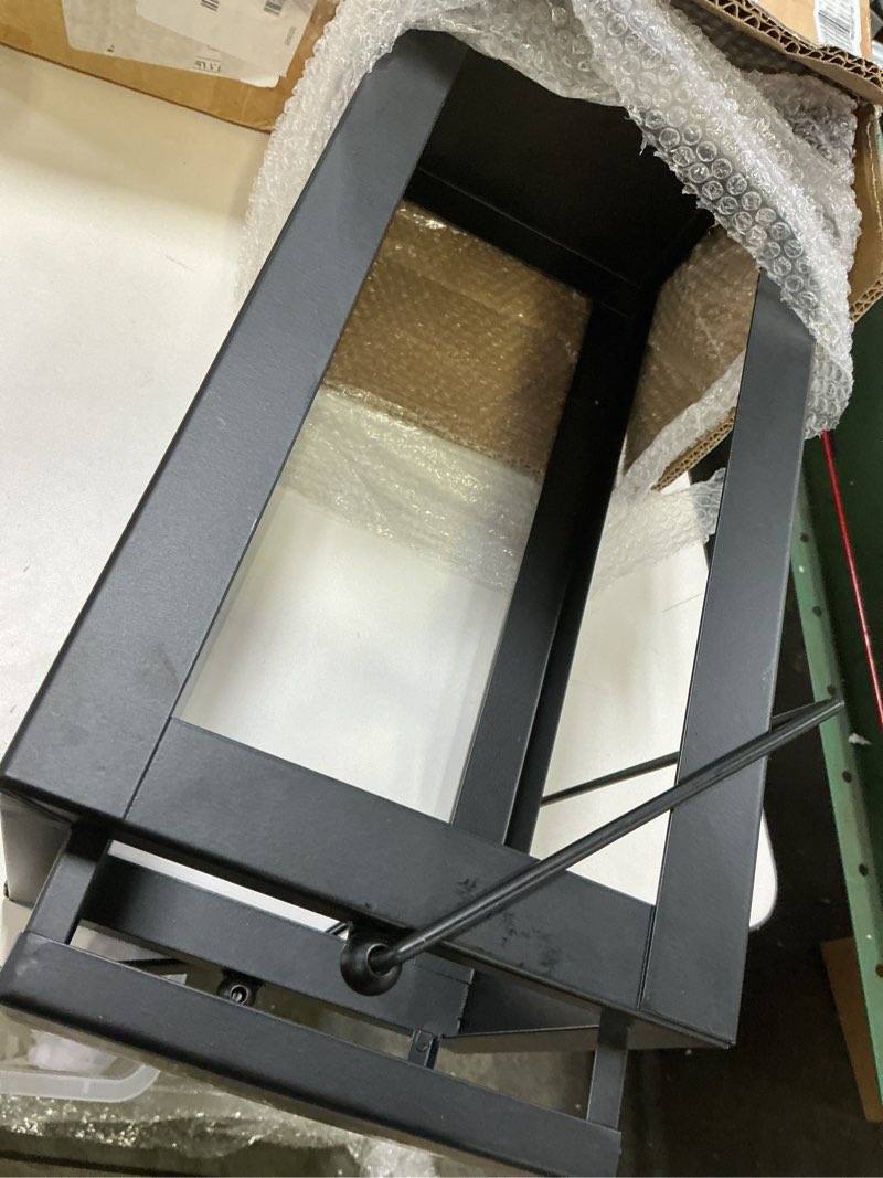 Condition photo showing Good Condition for 18" Black Metal Modern Candle Lantern – Decorative Hurricane Lantern for Indoor & Outdoor Use, Ideal for Table, Mantle, Porch, Halloween, Christmas, and Wedding Decor (No Glass Panel) Large