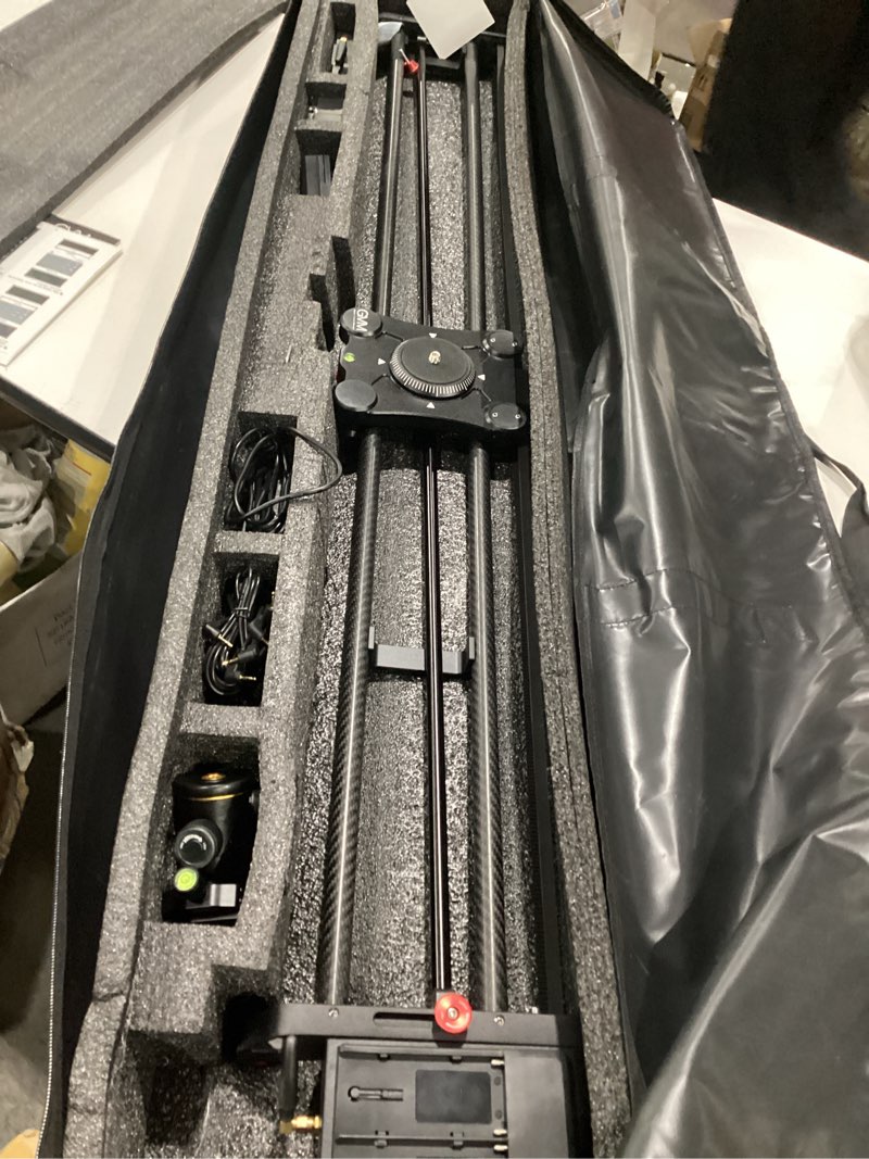 Condition photo showing New/Like New for gvm 48\"/120cm motorized camera slider, app professional carbon fiber dolly rail camera slider, motorized time lapse and video shot follow focus shot and 120 degree panoramic shooting 48 inch, similar to stock photo