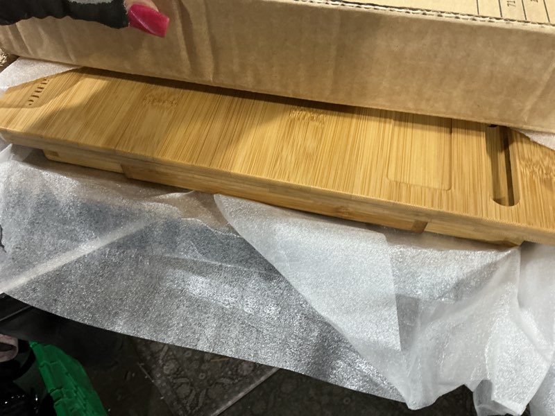 Condition photo showing Good Condition for Laptop Desk Nnewvante Bamboo Laptop Table Adjustable Lap Tray Bed Serving Tray Breakfast Table Foldable Coffee Tea Table 7 Tilting Top Angles 4 Latches Large Size 27.95" x 13.8" Bamboo 27.95 Inch