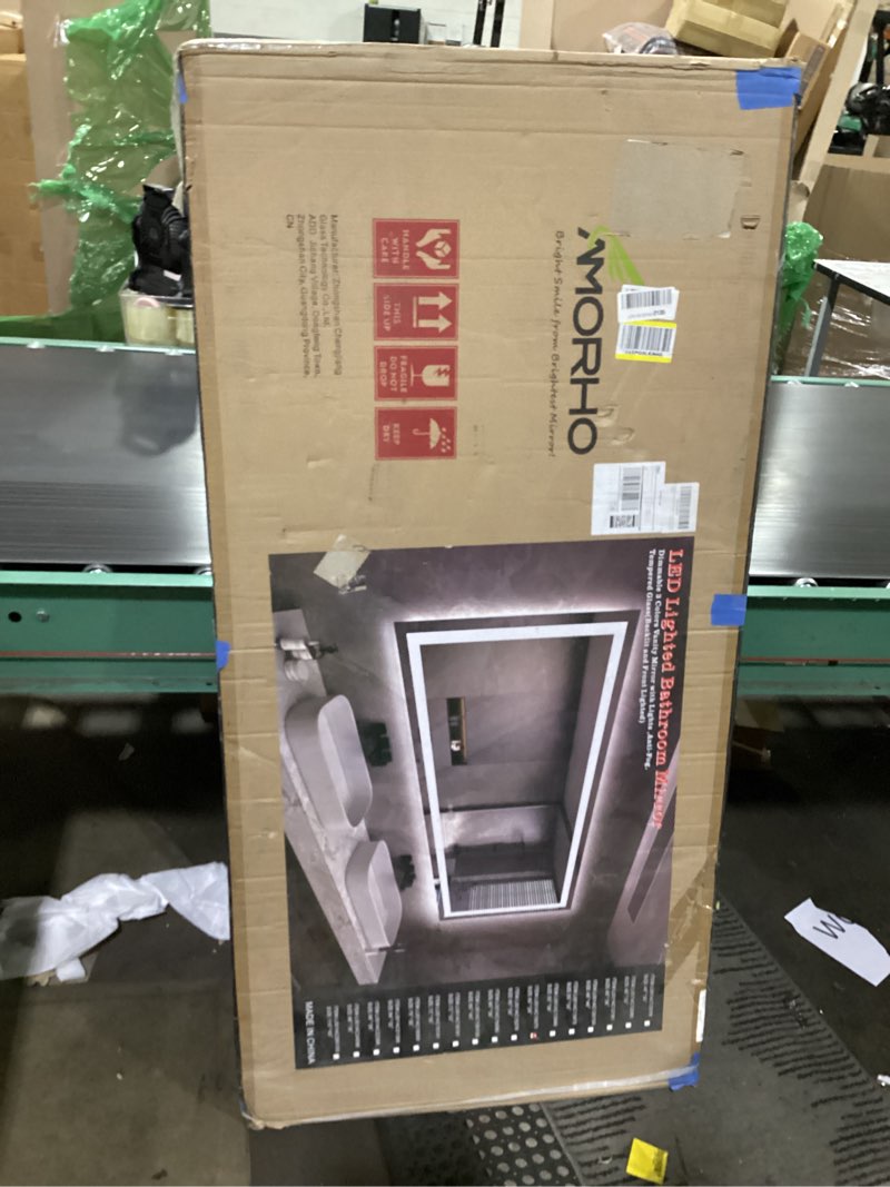 Condition photo showing Good Condition for led bathroom mirror, 60"x28" with front light and backlit | stepless dimmable, anti-fog, shatter-proof, hd reflection, memory, 3 colors lighting, ul listed (horizontal/vertical). 60"l x 28"w front and backlit