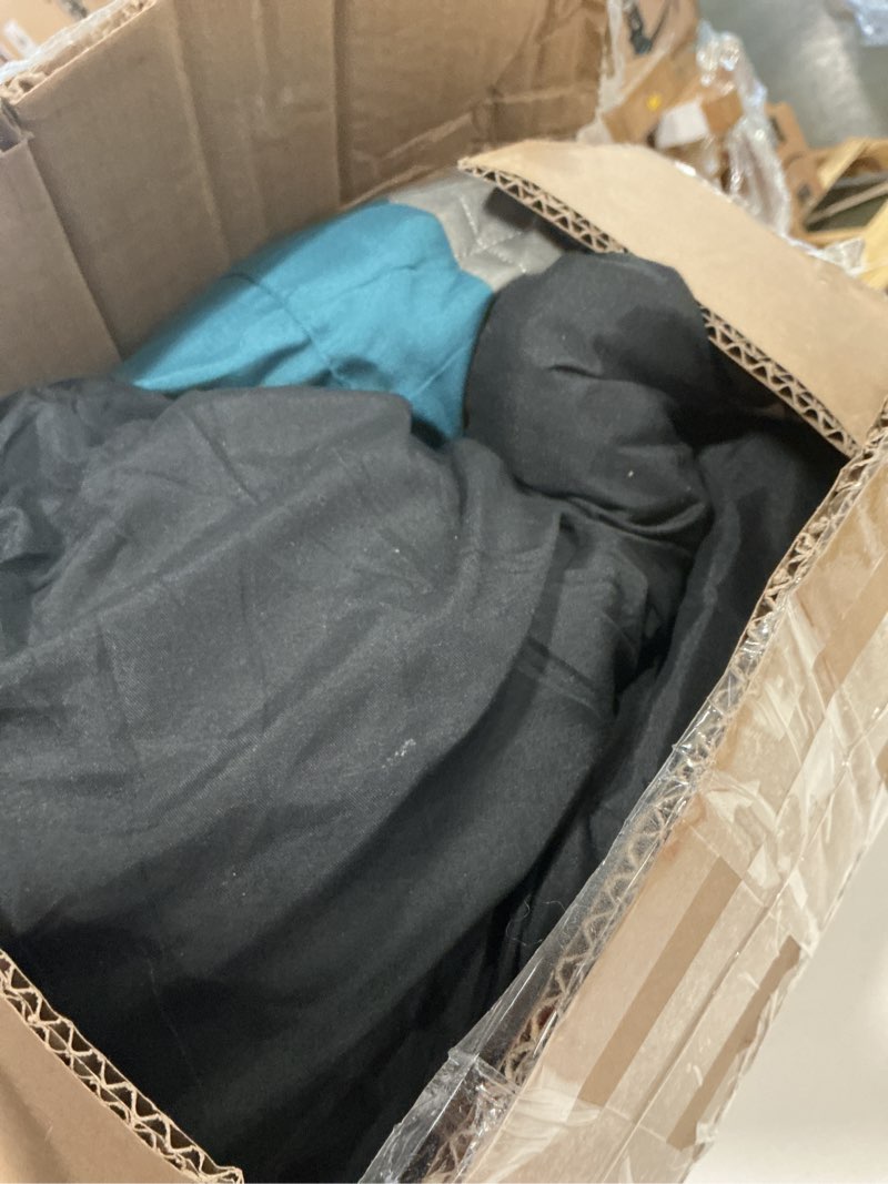 Condition photo showing As Is for Grand Linen 7 Piece Full Size Comforter Set in Teal Blue, Grey and Black with Pleated Design (Double Bed) Bedding. Perfect for Any Bedroom or Guest Room