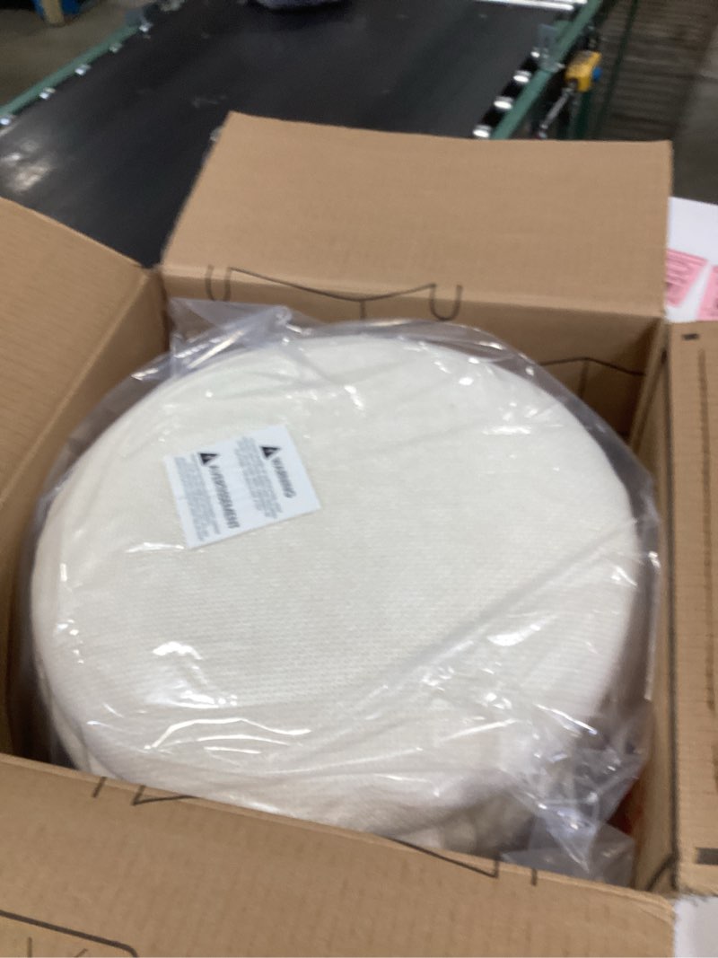 Condition photo showing New/Like New for get set style round ottoman with storage, modern linen ottoman upholstered foot stools with wood base, vanity stool chair, footrest stool extra seat for living room bedroom entryway (beige)