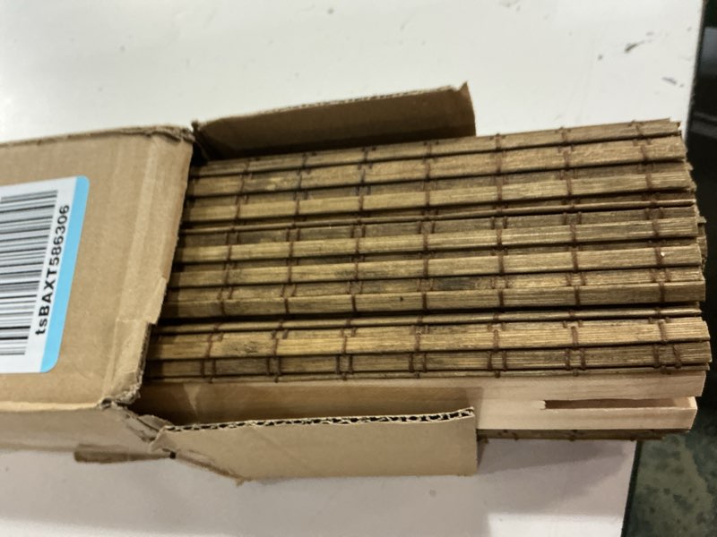 Condition photo showing As Is for unishades cordless bamboo roman shades for windows, blinds size (30.5" w ×64" h) colour (highfield teak) ?room darkening?highfield teak 30.5" w × 64" h