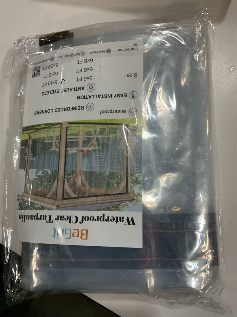 Condition photo showing New/Like New for begrit clear tarps waterproof 6x10 ft with grommets transparent tarpaulin rainproof for porch balcony patio garden chicken coops kennel 6x10ft
