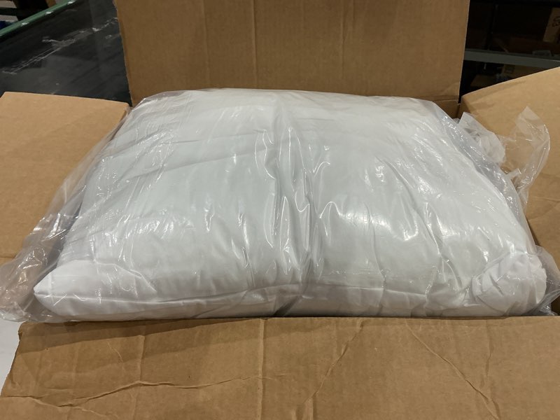 Condition photo showing As Is for edow throw pillow inserts, set of 4 lightweight down alternative polyester pillow, couch cushion, sham stuffer, machine washable. (white, 18x18) 18"x18"
