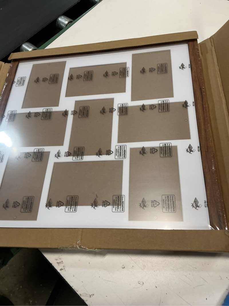 Condition photo showing Good Condition for 17x17 Collage frame with 9 Openings 4X6 Pictures, Multiple Picture Frame with Mat, Wall or Tabletop Decor, Carbonized Brown Wood Grain,2 Pack Carbonized Brown 17x17 - (9 open 4x6)