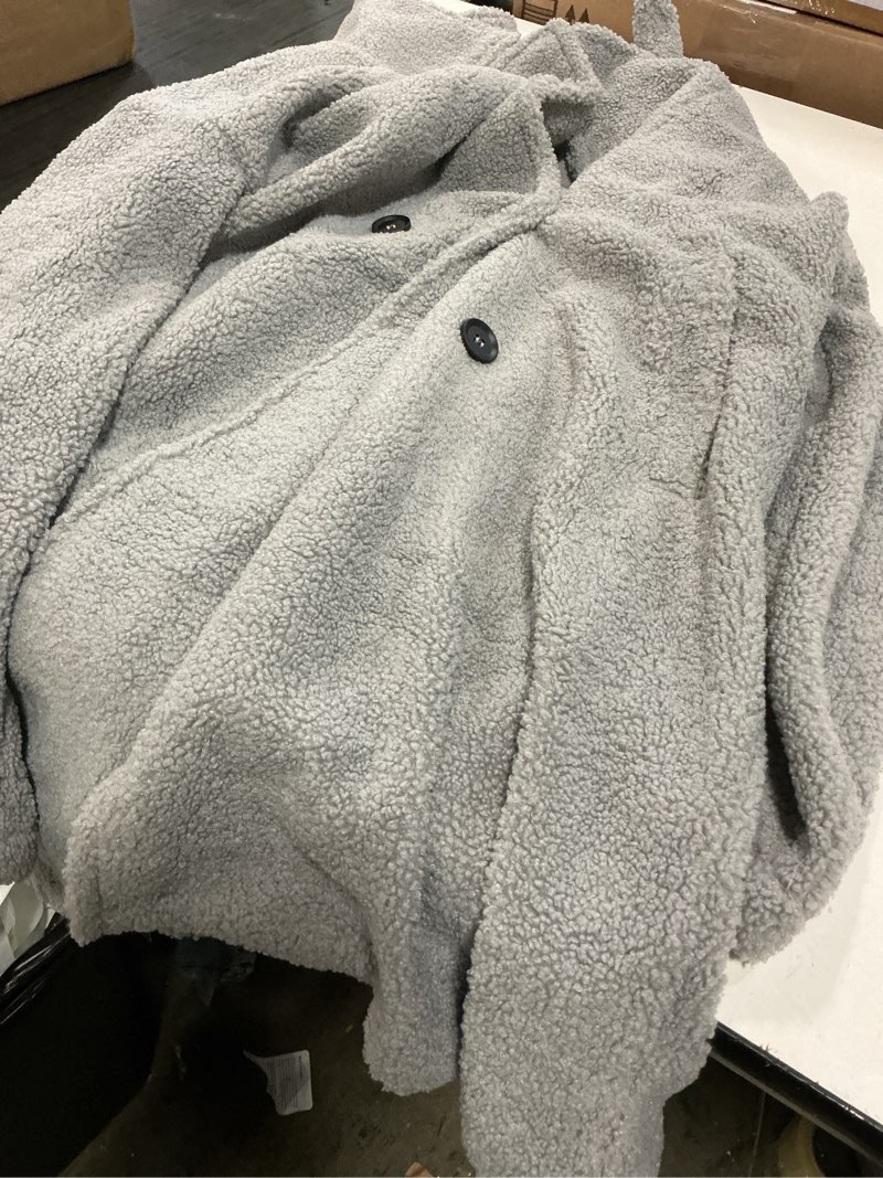 Condition photo showing As Is for btfbm women winter faux fur coats 2026 lapel long sleeve fuzzy fleece outerwear button down sherpa jackets fall outfits large light grey