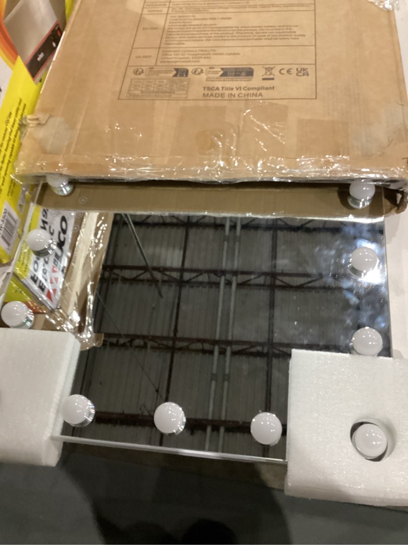 Condition photo showing Good Condition for LUXFURNI Hollywood Glamour Vanity Mirror with 4 Extra Bottom Bulbs | Shadow-Free, Perfect Makeup View | Desk & Wall Mountable | 3 Color Modes for Office, Outdoor, Party Looks | USB Charging A-white 23.6"L x 20.5"W