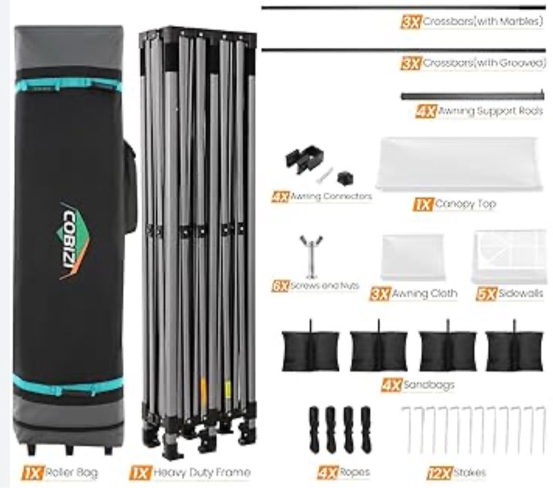 cobizi 10x30 pop up canopy tent heavy duty with 8 removable sidewalls, commercial portable tents for parties ez up canopy all-weather windproof & waterproof and upf 80+ wedding tent sun shelter