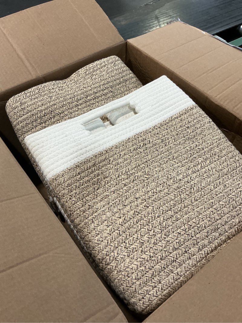 Condition photo showing Good Condition for ubbcare set of 4 storage cubes-13 x 13 x 13 in, cotton rope basket for shelves, toys, book, cube storage bin with handles, woven storage basket for organizing, white/brown 4pack-13 x 13 x 13 inch white/brown