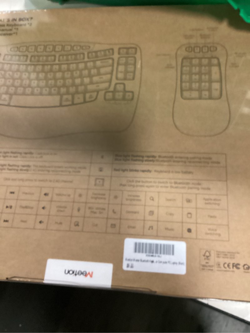 Condition photo showing New/Like New for Meetion Master Wave Keys Ergonomic Wireless Keyboard, 2.4G Wireless/Bluetooth Split Keyboard with Wrist Rest, Separate Mini Numeric Keypad for Financial Accounting, for Mac/Windows/Laptop/PC/Tablet