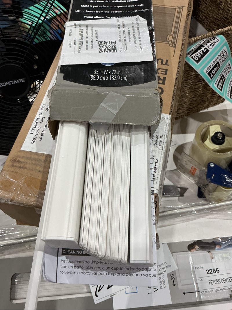 Condition photo showing Good Condition for mainstays 1" cordless room darkening vinyl blinds, white, 35" width x 72" length