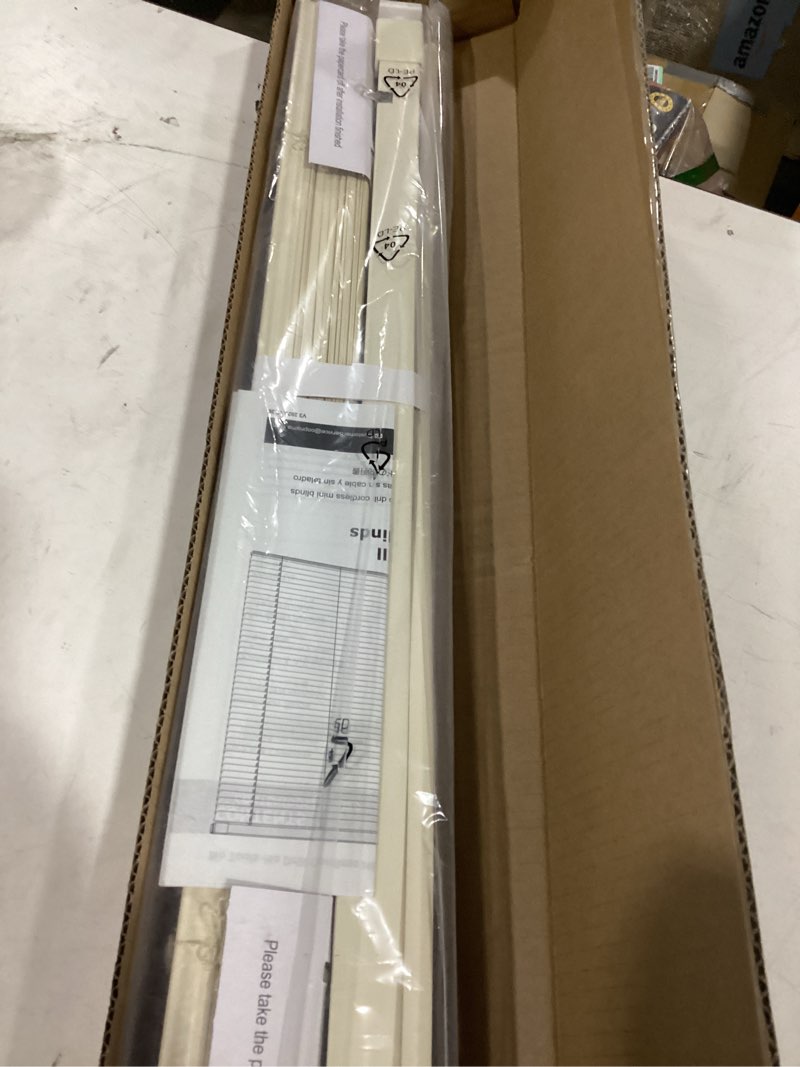Condition photo showing New/Like New for lazblinds no tools no drill 1" vinyl mini blinds, cordless blinds for windows, light filtering horizontal window blinds & shades, 26 1/2" w x 64" h, cream cordless-cream 26 1/2" w × 64" h
