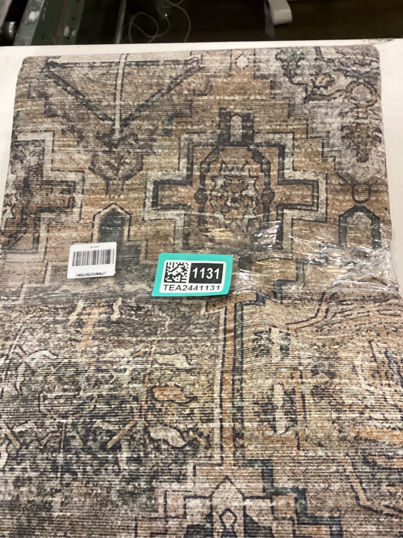 Condition photo showing As Is for Brown Multi Area Rug 8x10 Vintage Washable Distressed Living Room Carpet Large Indoor Non Slip Traditional Medallion Retro Low Pile Accent Throw Rug Bedroom Kitchen Office Dining Room 8' x 10' (Rectangular) Retro Brown Multi