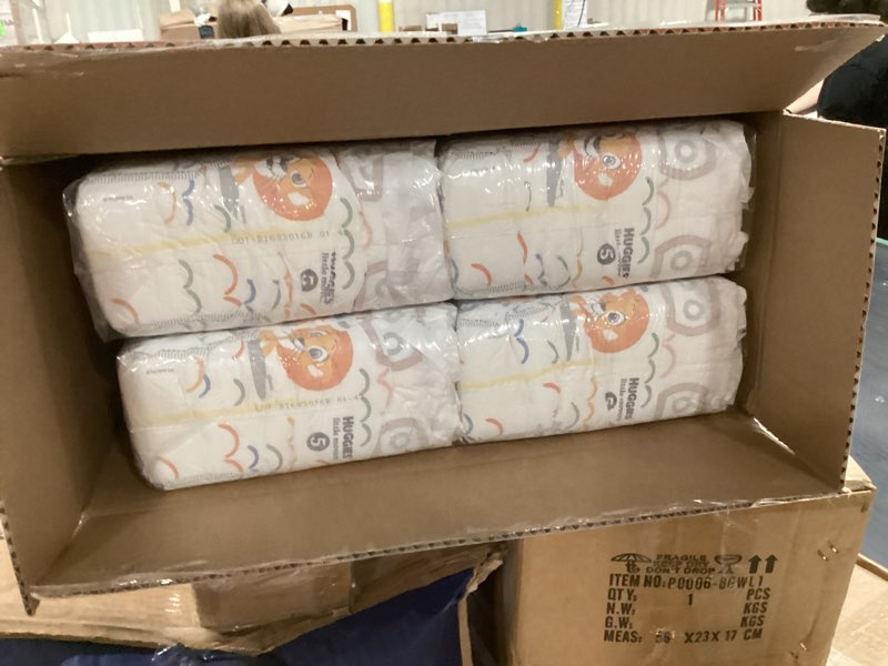 Condition photo showing New/Like New for huggies size 5 diapers, little movers baby diapers, size 5 (27+ lbs), 104 count, packaging may vary size 5 104