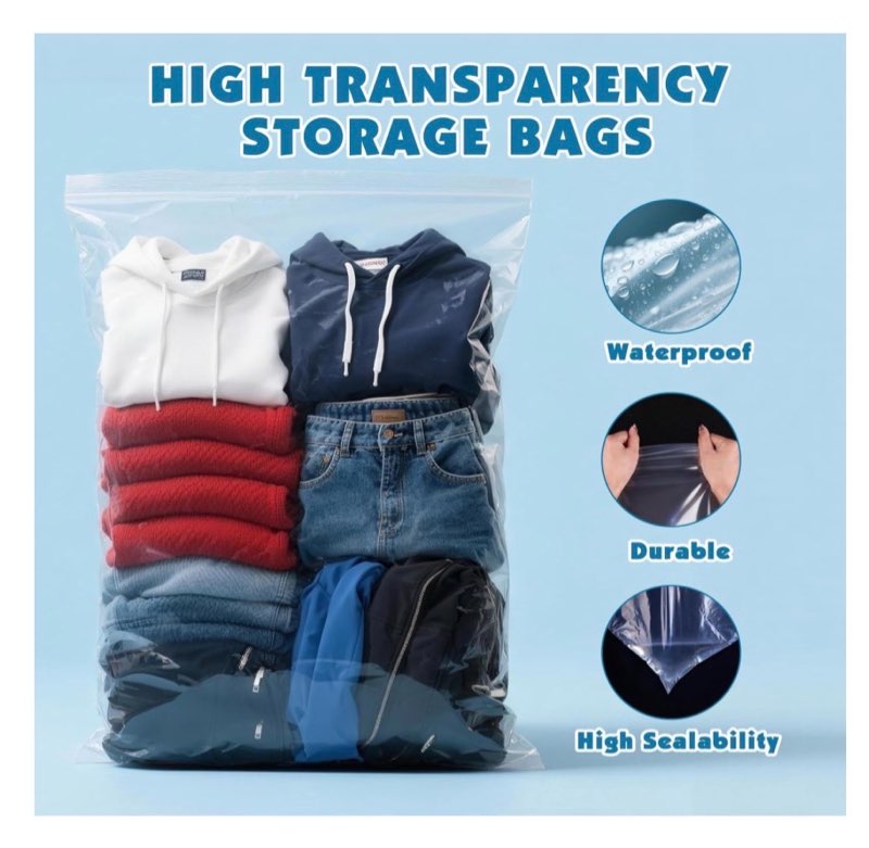 60 Pack Large 5 Gallon Zippered Plastic Storage Bags - 18x24 Inches, 2.36 mil Thick, Clear Reclosabl