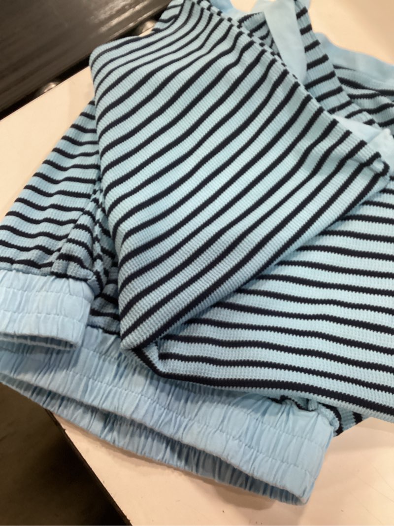 Condition photo showing Good Condition for missactiver 2 piece lounge set women stripe knit short sleeve tee shirts shorts casual summer loungewear shorts sets x-large light blue&navy