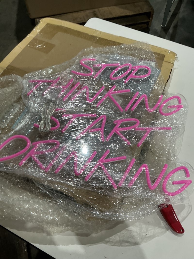 Condition photo showing Good Condition for planzo stop thinking start drinking neon sign wall decor beer sign for home bar pub bistro man cave garage night club coffee shop led light sign kitchen bedroom birthday party gift 5v usb pink