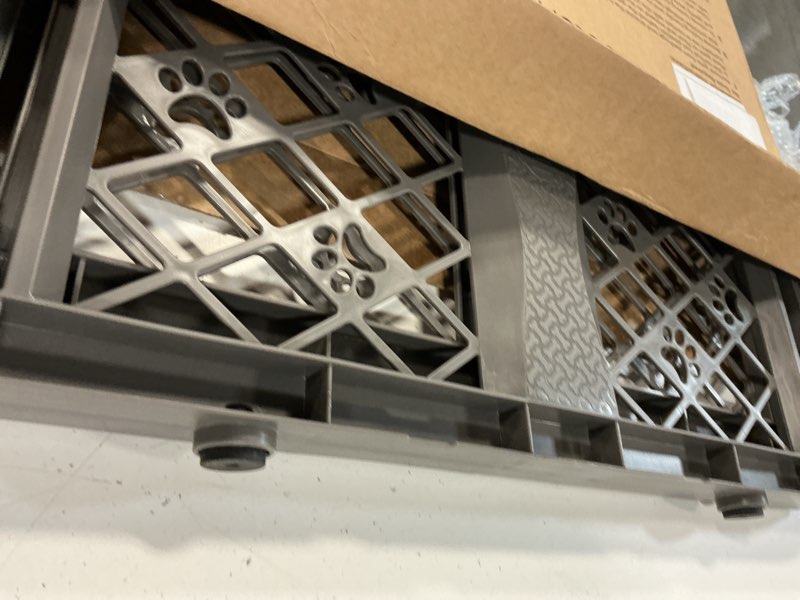 Condition photo showing Good Condition for mypet north states paws portable pet gate: 26-40" wide. pressure mount. no tools needed. made in usa, 23" tall, expandable, durable dog gates for doorways, fieldstone gray