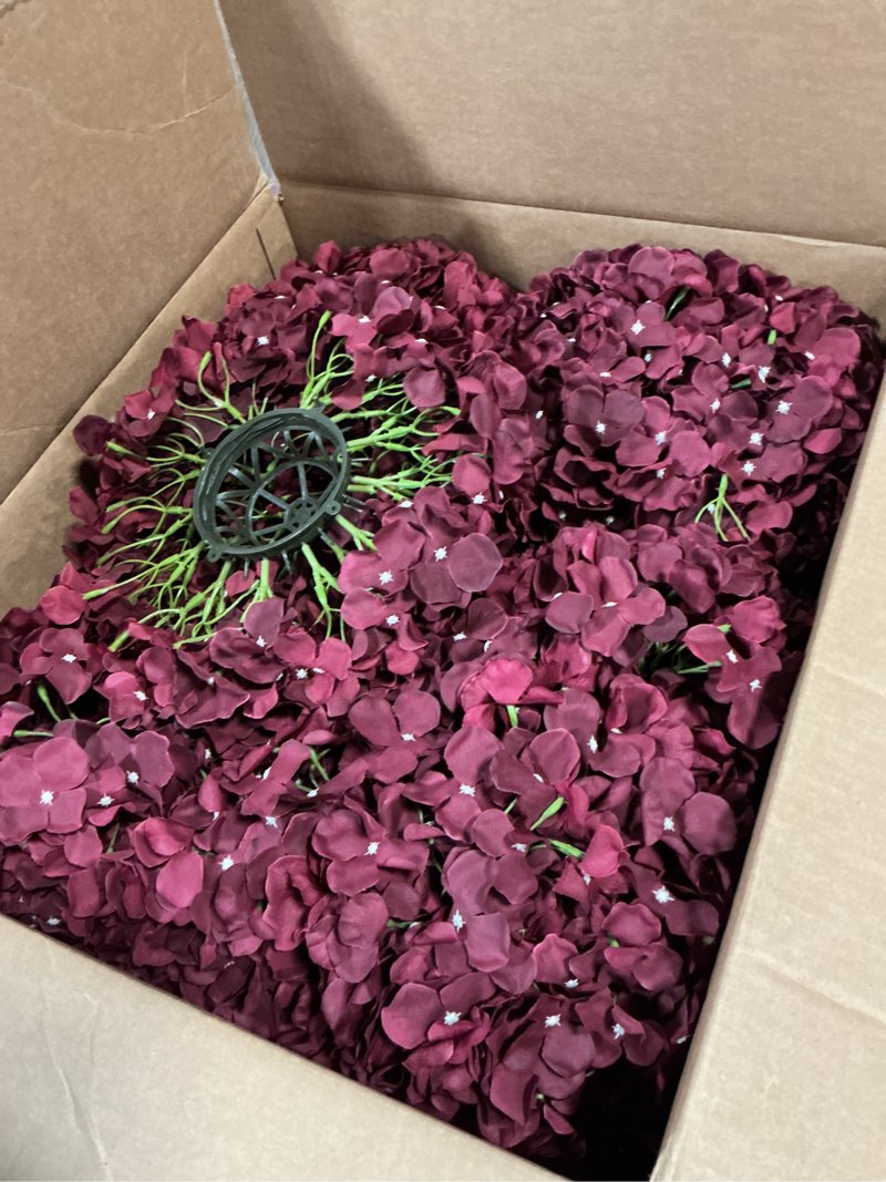 Condition photo showing Good Condition for hydrangea flower balls for centerpieces - 12 pcs artificial floral arrangement with base, 8.27 inch diameter fake silk kissing ball for wedding table home party decor - burgundy burgundy 12 x artificial flower balls