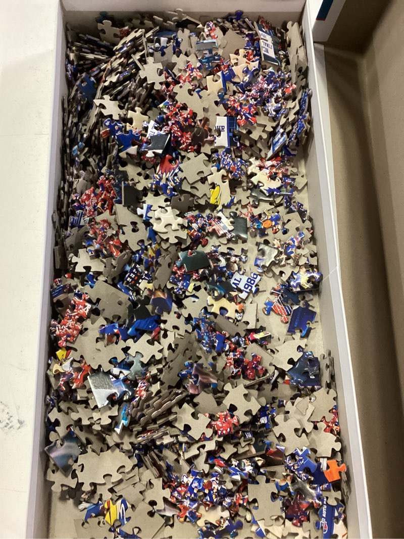 Condition photo showing Good Condition for MasterPieces - 1000 Piece Jigsaw Puzzle, NCAA Kansas Jayhawks, Panoramic Basketball Stadium View, Fun for Adults and Family, 13" x39