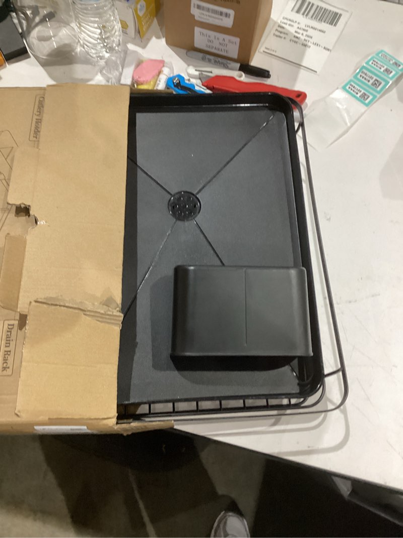 Condition photo showing Good Condition for Stainless Steel Dish Drying Rack for Kitchen Counter, Sink Organization and Storage Essentials with Silverware & Utensil Holder, Home and Apartment Decor, 12''W x 15.5''L, Black Black Standard - 12"W x 15.5"L