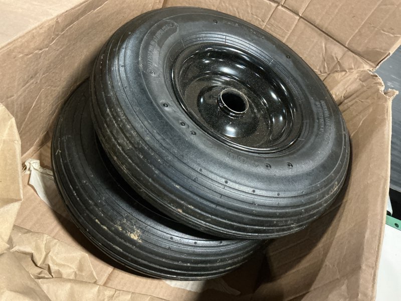 Condition photo showing Good Condition for parts camp (2 pack) 4.00-6 pneumatic tires 13" wheelbarrow wheels with 5/8" or 3/4" bearings, 1.75"-5.75" center hub replacement tire for wheelbarrows/trolleys/dollys/garden wagons/carts