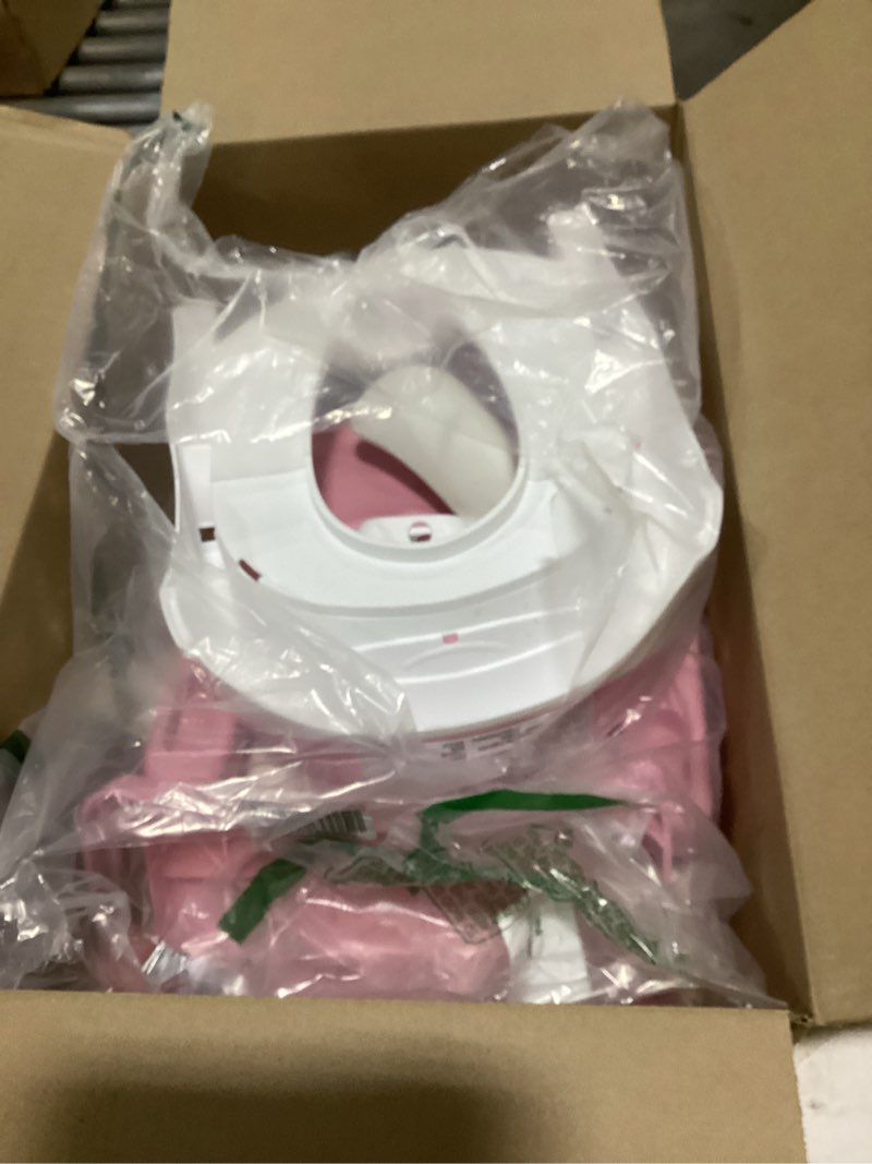 Condition photo showing As Is for one-touch folding baby walker, anti-roll 8-wheel round chassis, 5-speed height adjustment, with large dinner plate and brake, 6-18 months baby walker, pink